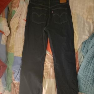 Super high waisted dark denim women's straight leg jeans